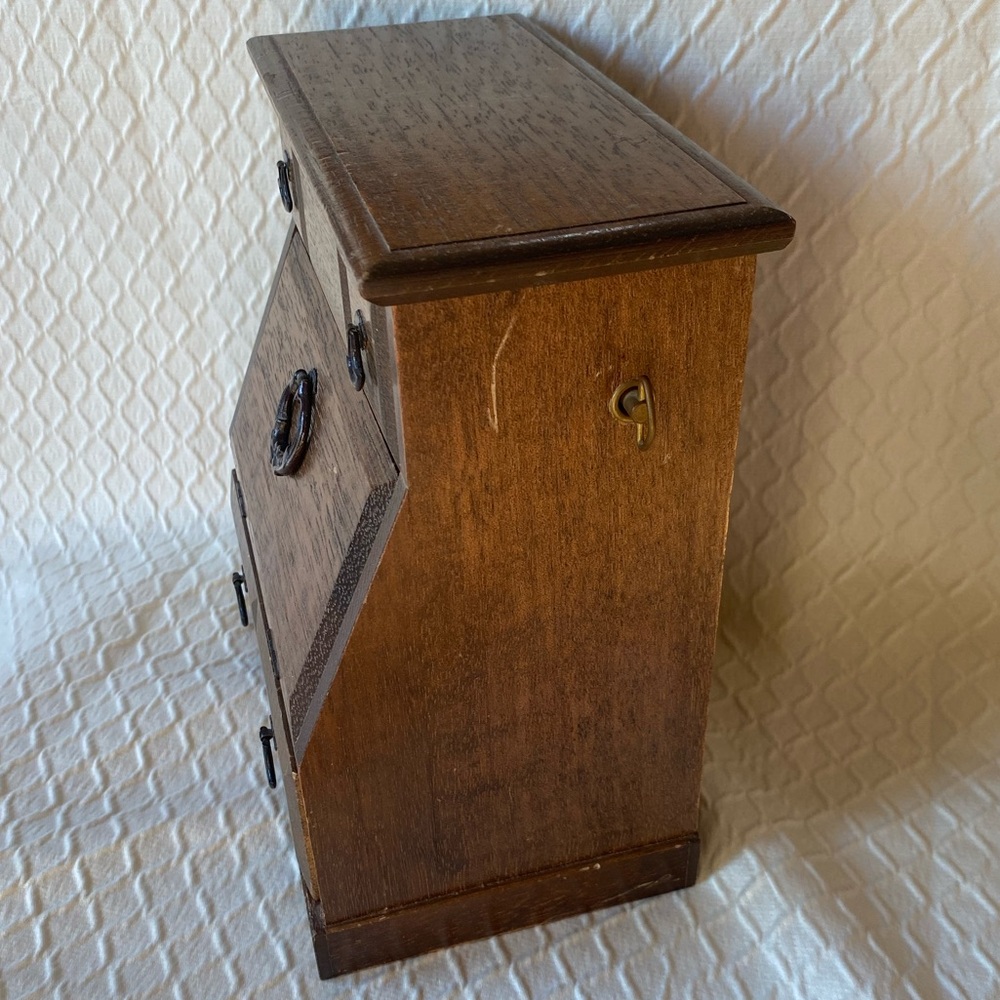 Vintage Wooden Trinket Box with Drop-Front Drawer - Brown. Vintage Music Box. - Picture 4 of 10